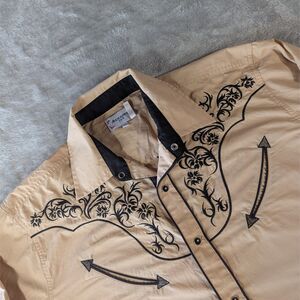 Ace Of Diamond Western Snap Shirt Mens Large Tan Embroidered Pearl Snap Cowboy